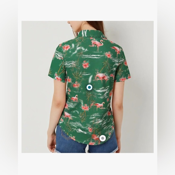 Green Sz XXL Tropical‎ Print Women's Button Up - Picture 2 of 4